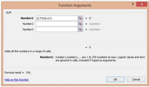 Sum Function excel